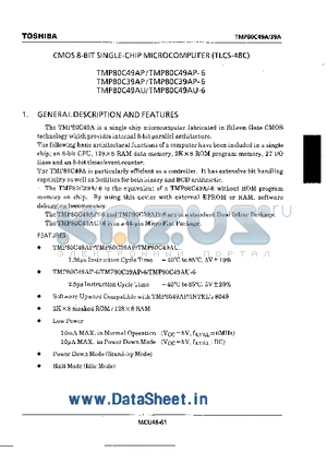 TMP80C39A datasheet - CMOS 8-BIT SINGLE-CHIP MICROCOMPUTER (TLCS-48C)