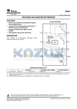 TMP821DRG4 datasheet - TWO-PHASE HALF-WAVE MOTOR PREDRIVER