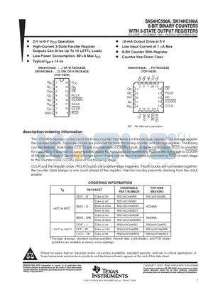 SN74HC590ADR datasheet - 8-BIT BINARY COUNTERS WITH 3-STATE OUTPUT REGISTERS