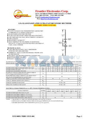 UF15-01G datasheet - 1.5A GLASS PASSIVATED ULTRA FAST RECOVERY RECTIFIER