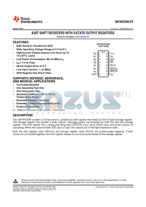 SN74HC595-EP datasheet - 8-BIT SHIFT REGISTERS WITH 3-STATE OUTPUT REGISTERS