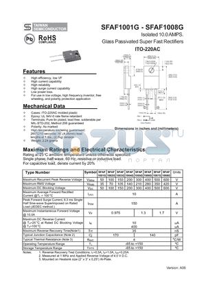 SFAF1005G datasheet - Isolated 10.0 AMPS. Glass Passivated Super Fast Rectifiers