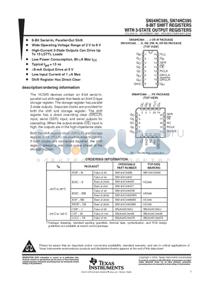 SN74HC595DW datasheet - 8BIT SHIFT REGISTERS WITH 3 STATE OUTPUT REGISTERS