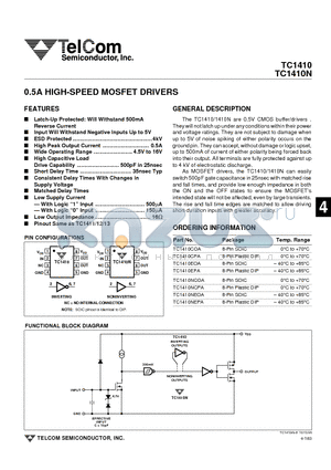 TC1410N datasheet - 0.5A HIGH-SPEED MOSFET DRIVERS