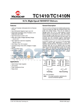 TC1410N datasheet - 0.5A High-Speed MOSFET Drivers