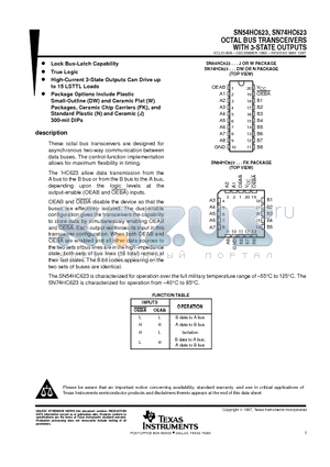 SN74HC623DW datasheet - OCTAL BUS TRANSCEIVERS WITH 3-STATE OUTPUTS