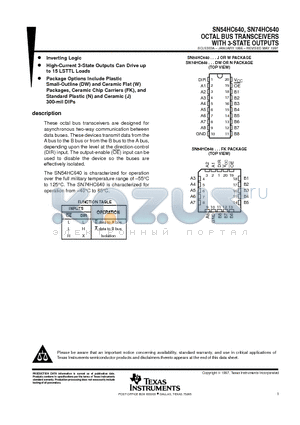 SN74HC640 datasheet - OCTAL BUS TRANSCEIVERS WITH 3-STATE OUTPUTS