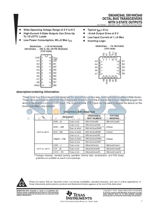 SN74HC640NE4 datasheet - OCTAL BUS TRANSCEIVERS WITH 3-STATE OUTPUTS