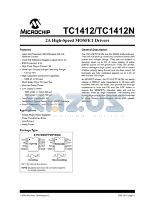 TC1412 datasheet - 2A High-Speed MOSFET Drivers