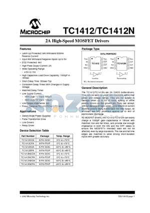 TC1412CPA datasheet - 2A High-Speed MOSFET Drivers