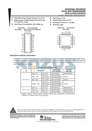 SN74HC640PWE4 datasheet - OCTAL BUS TRANSCEIVERS WITH 3-STATE OUTPUTS