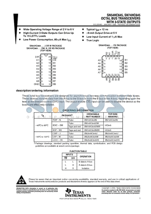 SN74HC645DW datasheet - OCTAL BUS TRANSCEIVERS WITH 3-STATE OUTPUTS