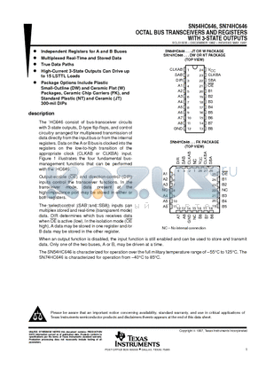 SN74HC646 datasheet - OCTAL BUS TRANSCEIVERS AND REGISTERS WITH 3-STATE OUTPUTS