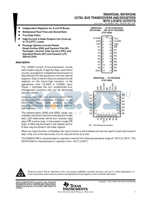 SN74HC646DW datasheet - OCTAL BUS TRANSCEIVERS AND REGISTERS WITH 3-STATE OUTPUTS