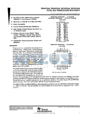 SN74HC664 datasheet - OCTAL BUS TRANSCEIVERS WITH PARITY