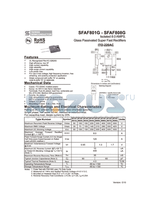 SFAF801G_10 datasheet - Isolated 8.0 AMPS. Glass Passivated Super Fast Rectifiers