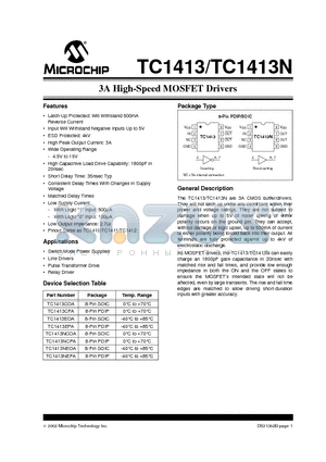 TC1413NCPA datasheet - 3A High-Speed MOSFET Drivers