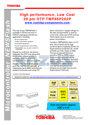 TMP86P202P datasheet - High performance, Low Cost 20 pin OTP TMP86P202P