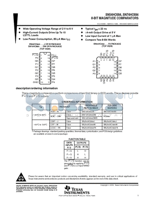 SN74HC684 datasheet - 8-BIT MAGNITUDE COMPARATORS