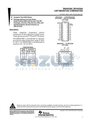 SN74HC684DW datasheet - 8-BIT MAGNITUDE COMPARATORS