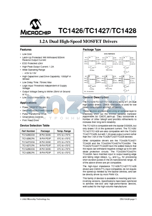 TC1426CPA datasheet - 1.2A Dual High-Speed MOSFET Drivers