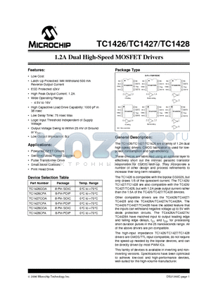 TC1427 datasheet - 1.2A Dual High-Speed MOSFET Drivers