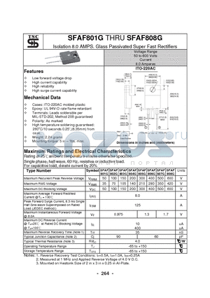 SFAF807G datasheet - Isolation 8.0 AMPS. Glass Passivated Super Fast Rectifiers