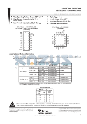 SN74HC688 datasheet - 8-BIT IDENTITY COMPARATORS