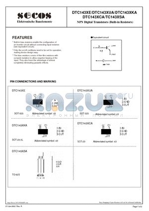 TC143XSA datasheet - NPN Digital Transistors (Built-in Resistors)