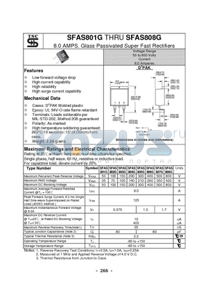 SFAS801G datasheet - 8.0 AMPS. Glass Passivated Super Fast Rectifiers
