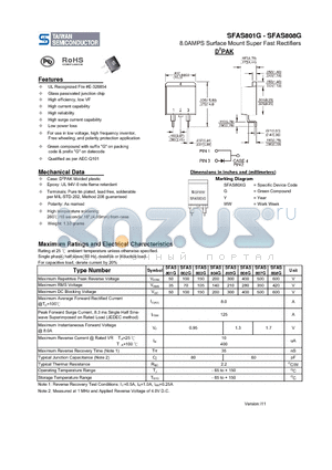 SFAS803G datasheet - 8.0AMPS Surface Mount Super Fast Rectifiers