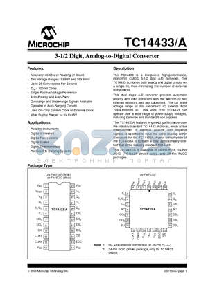 TC14433AT-E/PG datasheet - 3-1/2 Digit, Analog-to-Digital Converter