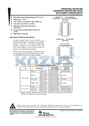 SN74HC7002 datasheet - QUADRUPLE POSITIVE-NOR GATES WITH SCHMITT-TRIGGER INPUTS