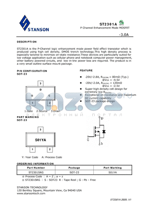 ST2301SRG datasheet - P Channel Enhancement Mode MOSFET