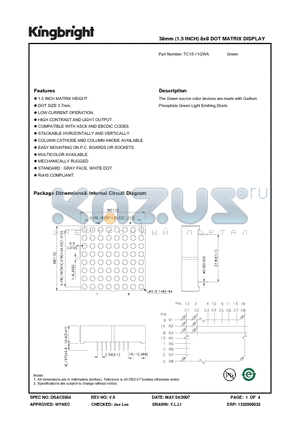 TC15-11GWA datasheet - 38mm (1.5 INCH) 8x8 DOT MATRIX DISPLAY