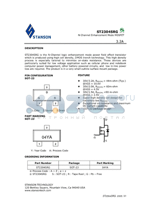 ST2304SRG datasheet - ST2304SRG is the N-Channel logic enhancement mode power field effect transistor which is produced using high cell density, DMOS trench technology.