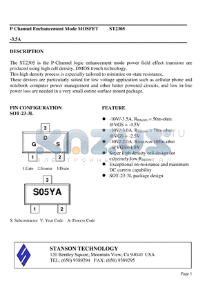 ST2305 datasheet - P Channel Enchancement Mode MOSFET