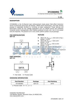 ST2306SRG_V1 datasheet - N Channel Enhancement Mode MOSFET