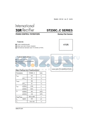 ST230C04C1 datasheet - PHASE CONTROL THYRISTORS Hockey Puk Version