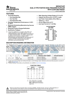 SN74HC74-EP datasheet - DUAL D-TYPE POSITIVE EDGE TRIGGERED FLIP-FLOP WITH CLEAR AND PRESET