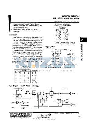 SN74HC73 datasheet - DUAL J-K FLIP-FLOPS WITH CLEAR