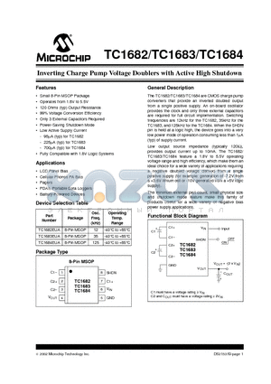 TC1683 datasheet - Inverting Charge Pump Voltage Doublers with Active High Shutdown