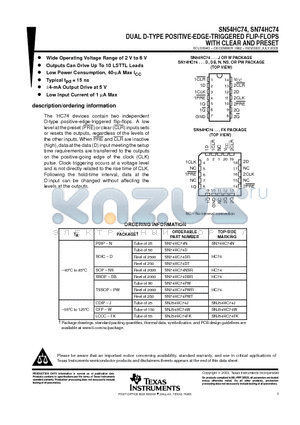 SN74HC74PWE4 datasheet - DUAL D-TYPE POSITIVE-EDGE-TRIGGERED FLIP-FLOPS WITH CLEAR AND PRESET