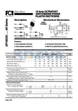 UF16C10 datasheet - 16 Amp ULTRAFAST SWITCHMODE POWER PLASTIC RECTIFIERS Mechanical Dimensions