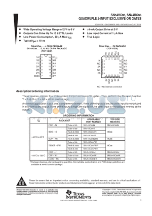 SN74HC86 datasheet - QUADRUPLE 2-INPUT EXCLUSIVE-OR GATES