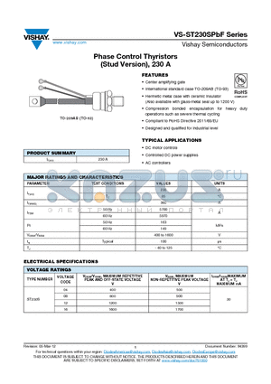 ST230S datasheet - Phase Control Thyristors (Stud Version), 230 A