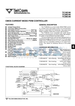 TC18C46-1 datasheet - CMOS CURRENT MODE PWM CONTROLLER