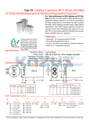 SFC40S20.5L391L-F datasheet - Lighting Capacitors, 90 C Rated, Oil Filled