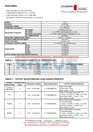 TC18L datasheet - HIGH RELIABILITY FOR LOW COST FREQUENCY STABILITY TO -1.0 PPM