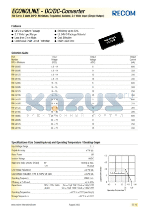 RW-0505S datasheet - ECONOLINE - DC/DC - CONVERTER